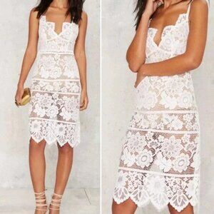 For Love and Lemons Lace Sheer White Midi Dress Size M